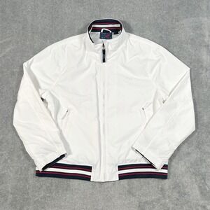 Perry Ellis America Windbreaker Full Zip White Jacket Striped Trim Mens XL New